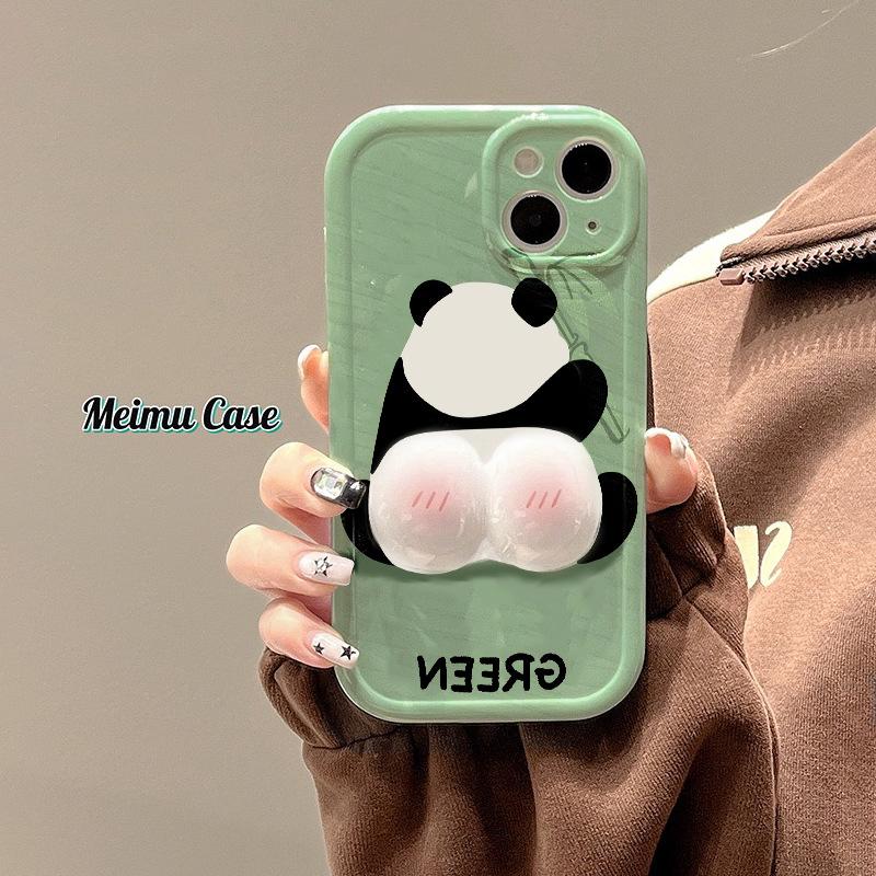 3D Cute Cartoon Decompress Panda Buttock Phone Case for iPhone 14 Plus 13 12 11 Pro Max XR XS X Soft TPU Protective Back Cover