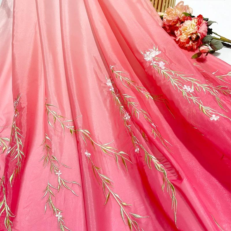 100x150 см Hanfu Guofeng Ruqun Gradient Heavy Industry Вышитая ткань с вышитыми листьями ивы Дизайнерская ткань для самостоятельного изготовления 100x150cm
