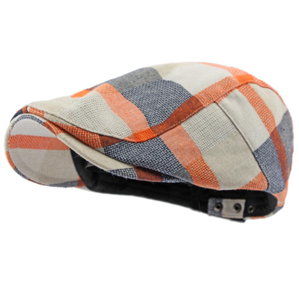 Freedom Outdoors Men's Orange Ht4625 Beret Cap Wo Spring Summer Hat Vintage Plaid Artist Painter Beret Hat Adjustable Ivy Flat Cap Retro Berets For 55-59Cm