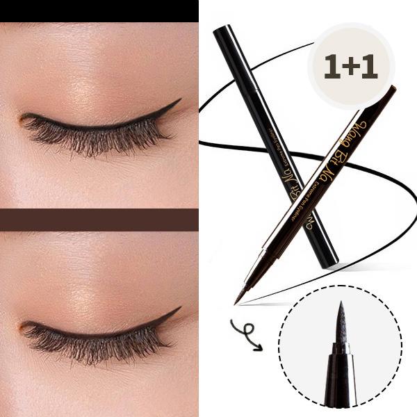 [1+1] Smudge-Free Pen Eyeliner Super Slim Waterproof Liquid Brush Pen 2 black