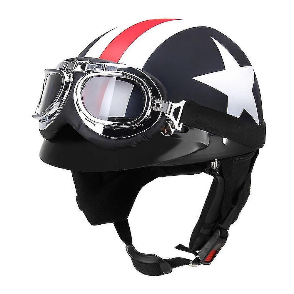 Half Open Face Motorcycle Helmet with Goggles Visor Scarf Biker Scooter Touring Helmet 25-26