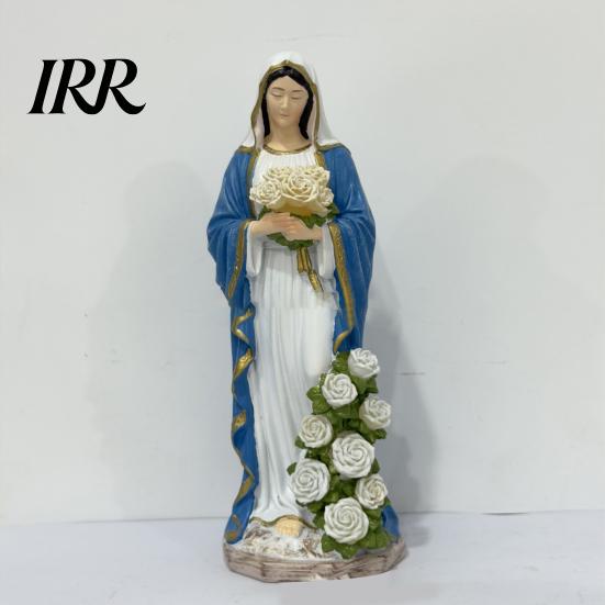 Decoración Cristiana para Jardín Resistente a la Intemperie Virgen María Luz, Estatua para Exteriores con Rosa Brillante LED, Figura Lámpara Madre Bendita Suave Brillo Dorado para