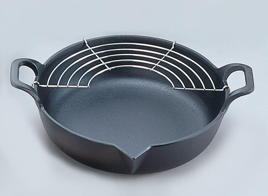 Iwachu Tempura Pot Black Inner Diameter 24cm Nanbu Ironware Tempura Pot Flat Bottom 25 25101