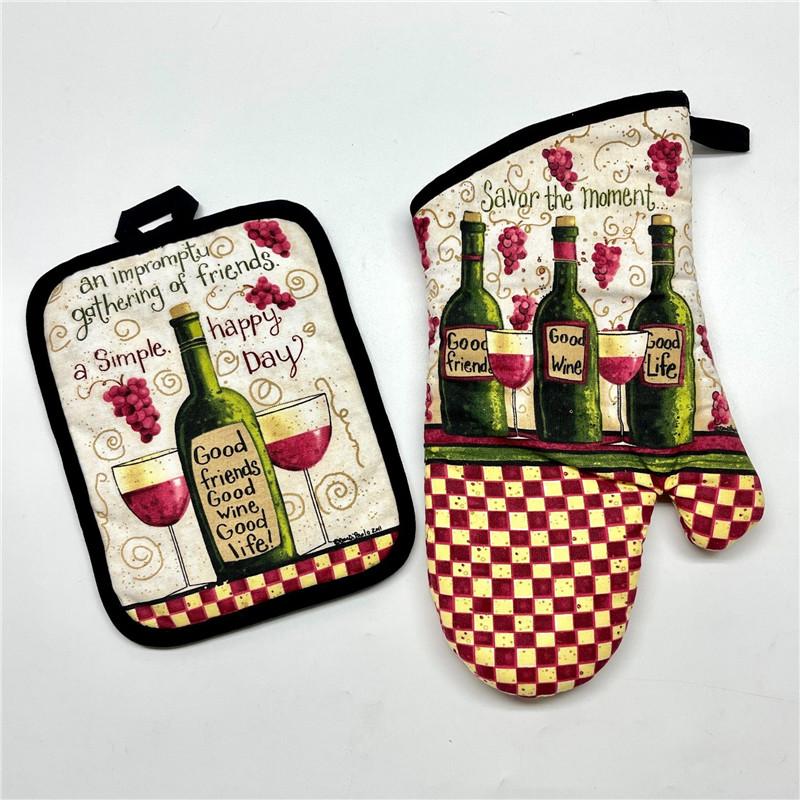 2Pcs/set Vintage Colorful Printed Cotton Heat Resistant Table Placemat With Oven Mitts Baking Glove Kitchen Tool