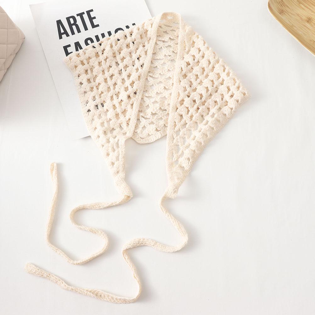 New Korean Style KFashion Hollow Out Knitted Triangular Bandanas For Women Head Wrap Kerchief Handmade Crochet Headscarf Triangle Scarf