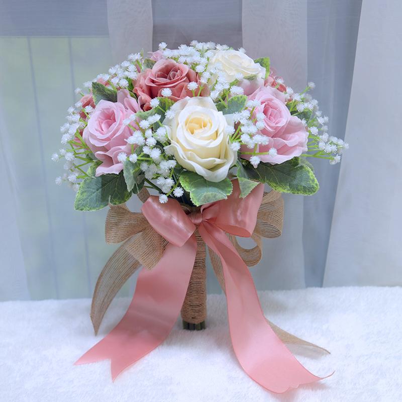 

1 шт. Бант с кисточкой Яркий свадебный букет Свадебный шелковый цветок Наряд для вечеринки Букет из искусственных цветов темно-розовый