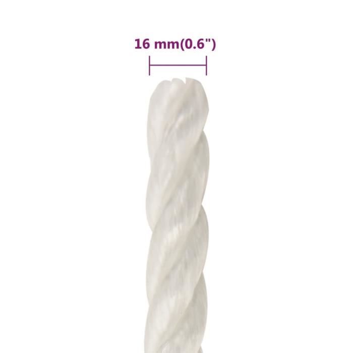 153067 vidaXL Work Rope White 16 Mm 250 M Polypropylene