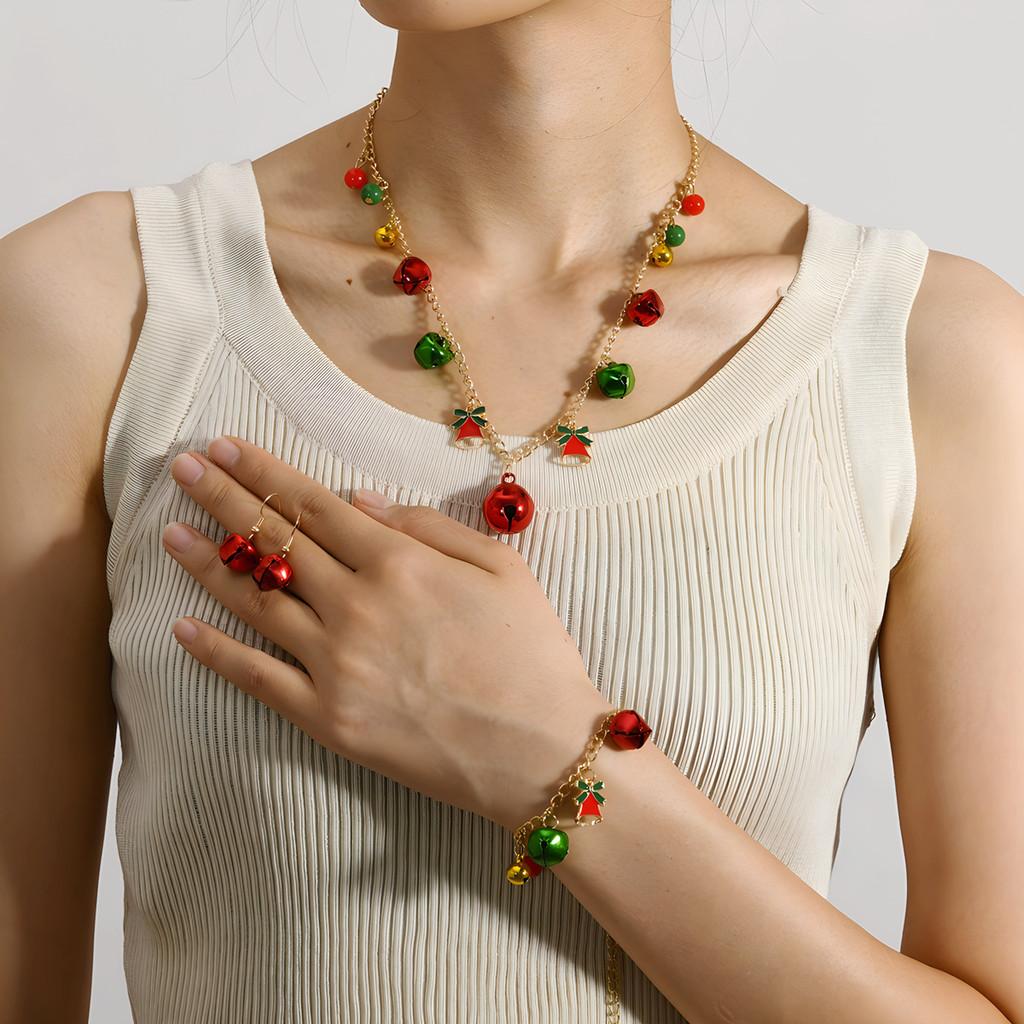 Gift Jewelry Christmas Set With Bell Botanical Motifs In Alloy For Celebrations