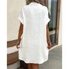VEZFAA Women's Fashion Summer Spring Solid Color Print Short Sleeve POLO Neck Loose Waistlinet Casual Dresses
