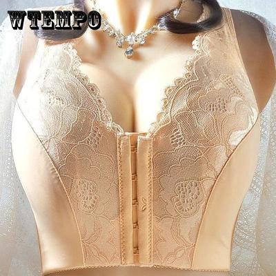 Reggiseno con chiusura frontale Reggiseni taglie forti Ricamo di rose Reggiseno posteriore di bellezza Sexy senza cuciture per le donne Reggiseni regolabili con rose di grandi dimensioni 75-100CDE