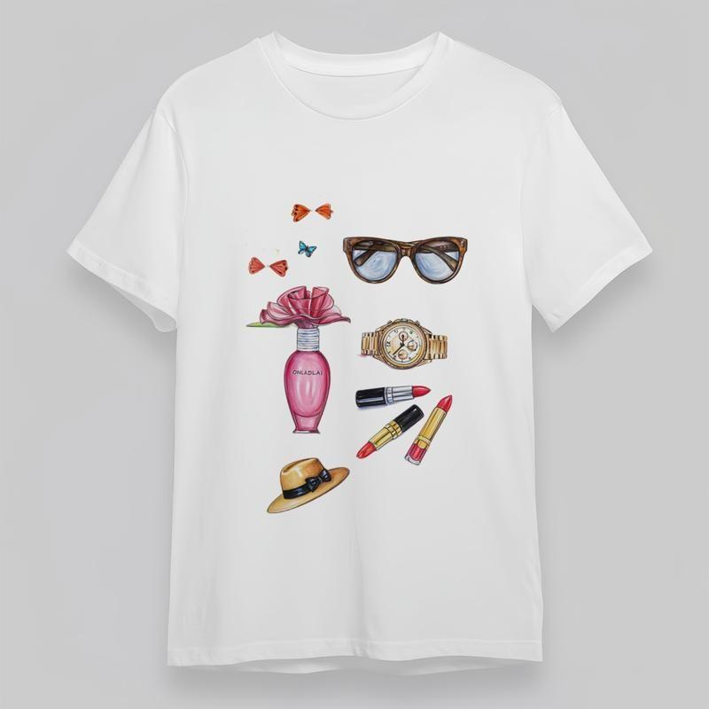 

Women s Oversize Soft Classic T-Shirt Colorful Accessories With Butterflies Tee 4XL