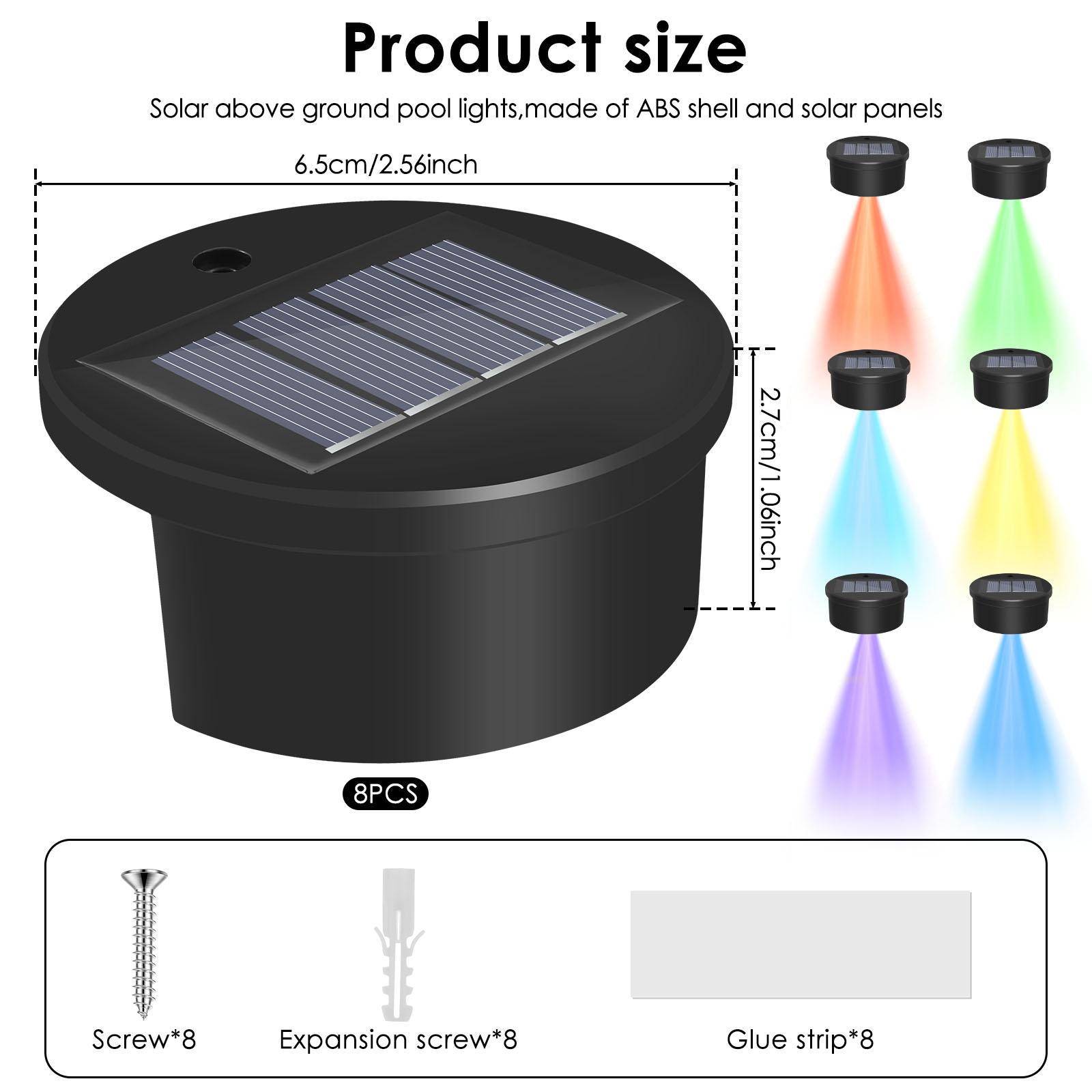 

8Pcs Solar Stair Lights Waterproof Outdoor Solar Powered LED Deck Lights Colorful Swimming Bath Lighting Yard Garden Decortion