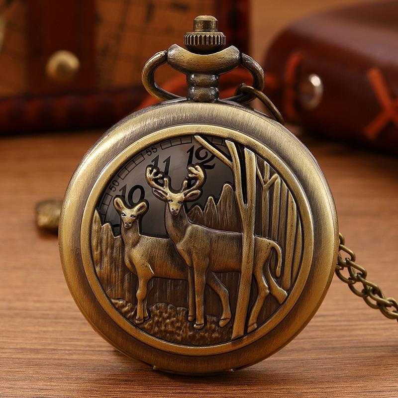 2pcs/set, men's Pocket Watches Men's Fashion Copper Quartz Pocket Watch & 1PC Vintage Luxury Golden Necklace, Give It To Someone You Love