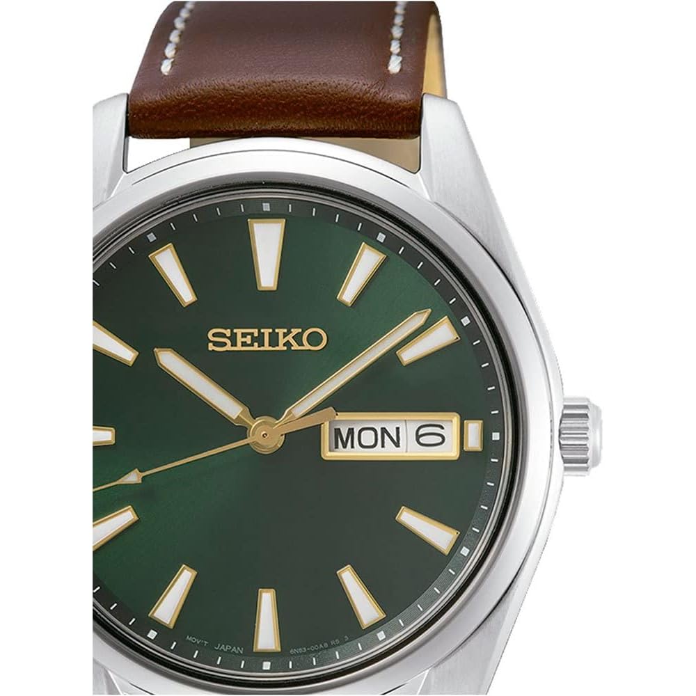 Seiko SUR449P1 Men's Quartz Watch Green Dial Calf Leather Strap Imported Model