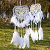 1Pc Bohemian Wedding Dream Catcher Pendant - Heart-shaped design with feathers and beads, romantic bedroom or living room decoration