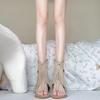 Real Leather Rivet Tassel Cool Boots For Women, With A Height Increasing Slope Heel And Clamped Toe, Summer Bohemian Sandals