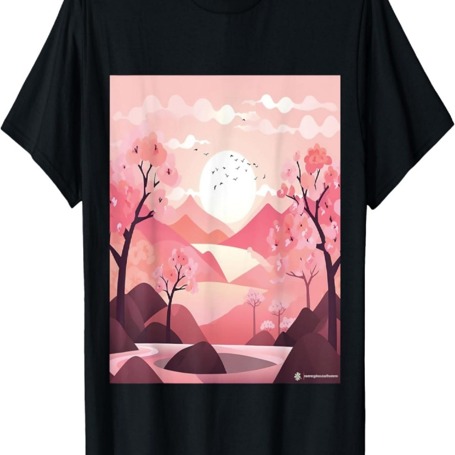 Pastel Dreams Unfold Tranquil Symphony with Cherry Blossoms T-Shirt(7) S