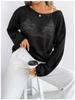 Cross-Border Casual Loose Knit Hollow Sweater: Women's Lightweight Bell Sleeve, Round Neck, Solid Color