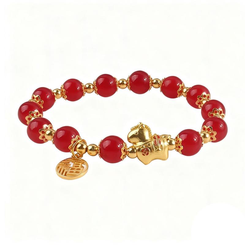 

Chinese Style Zodiac Horse Bracelet For Women Men Brings Wealth Health Good Luck Red Beaded Couple Lover Bracelet Party Jewelry
