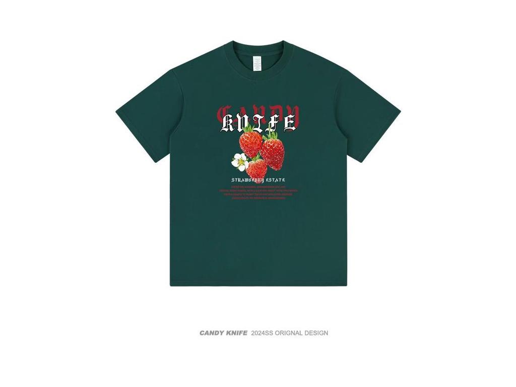 Unisex American Retro Hong Kong Style Strawberry Print T-Shirt - Summer Loose Fit