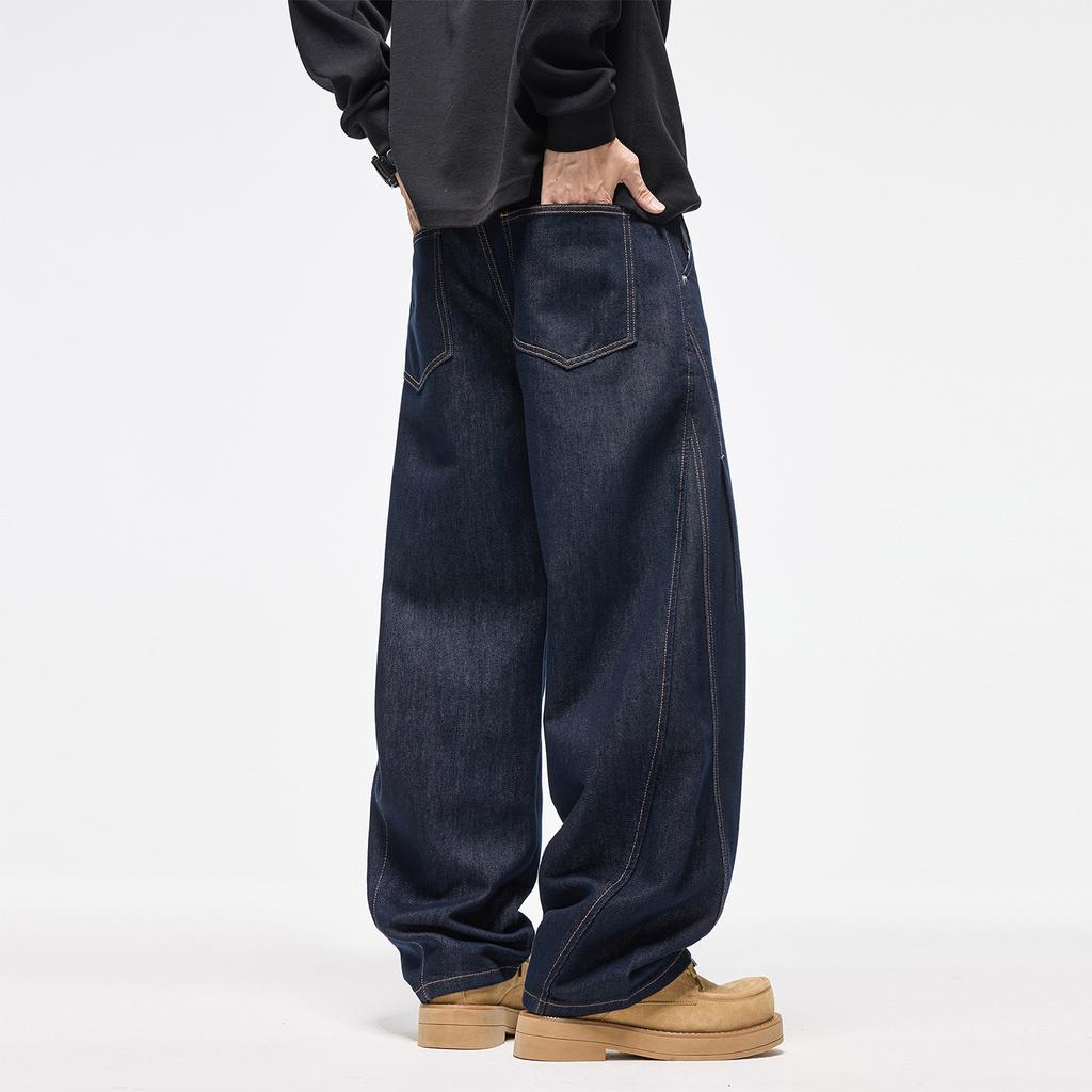 American Retro Trendy Brand Dark Blue Scimitar Jeans Men's New Trend Loose Wide-leg Casual Long Pants