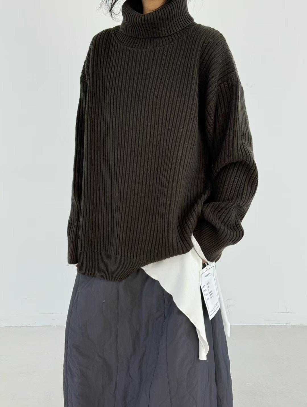 

Becabeau Женский трикотажный свитер большого размера с высоким воротом в корейском стиле - Зимний свободный крой One Size кофейный