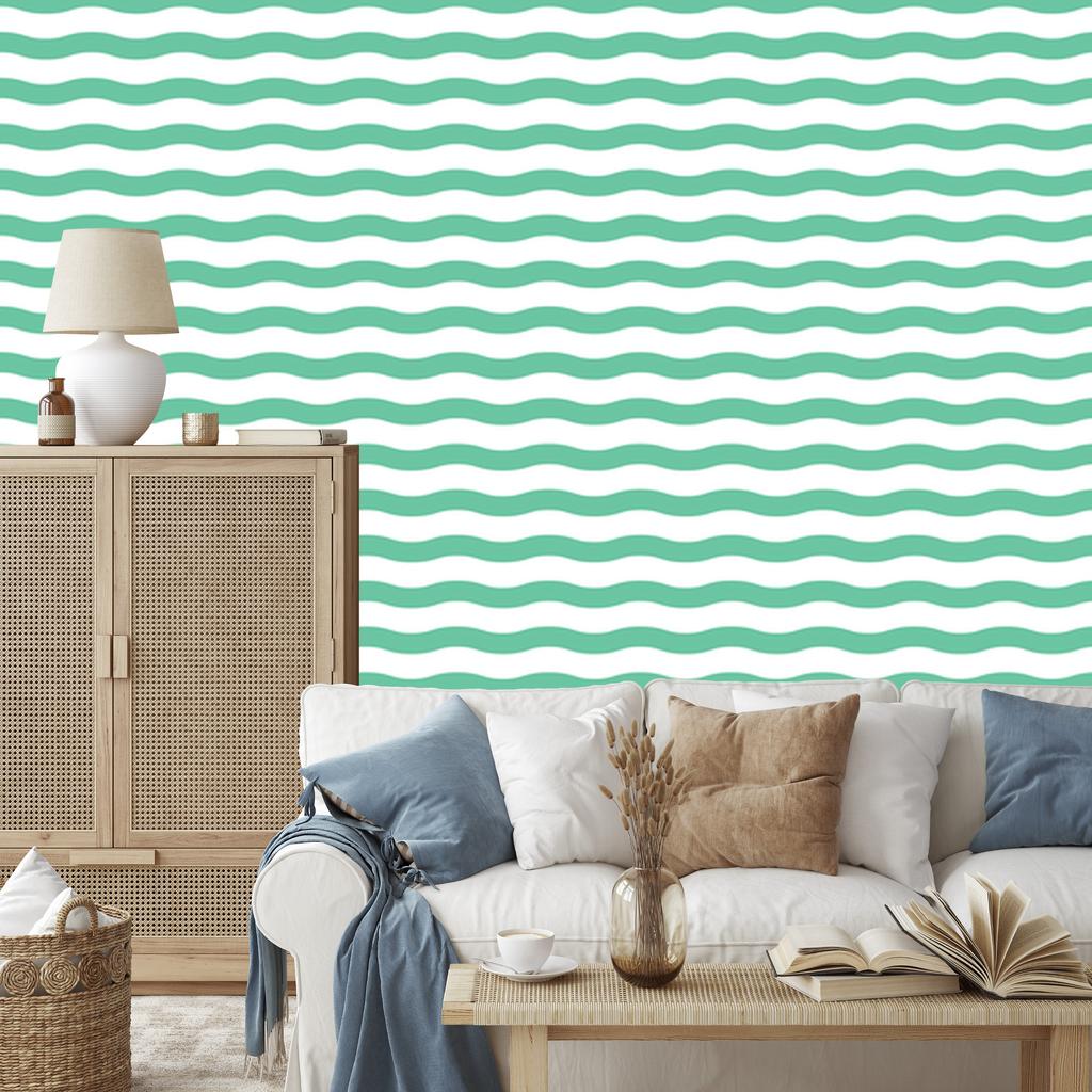 White and Sea Blue Striped Wallpaper for Living Room and Bedroom 50x1000