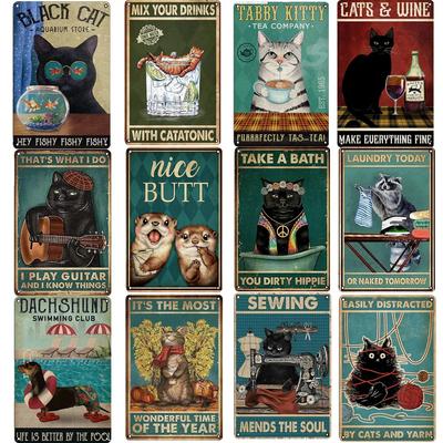 Black Cat Women Metal Sign Vintage 30 *20cm Tin Plaque Coffee Yoga Bedroom Club Decoration Home Vintage Art Plate Wall Poster
