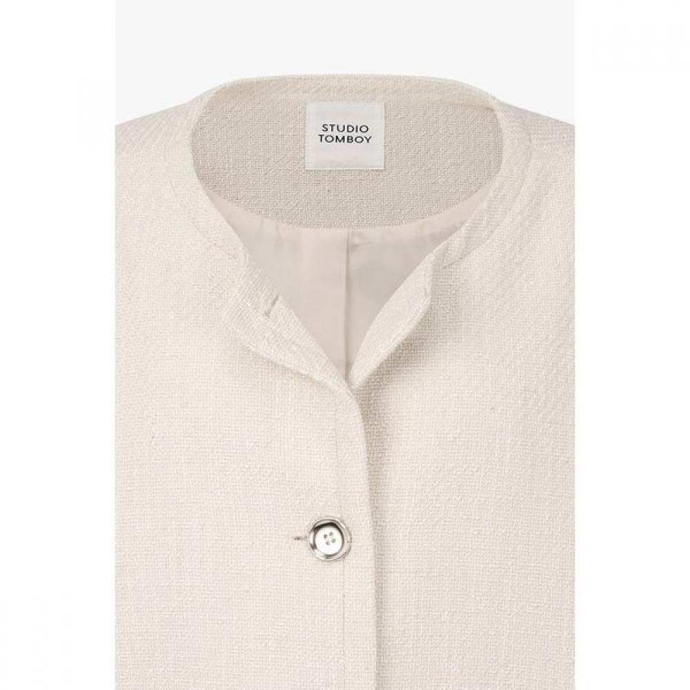 Studio Tomboy Big Pocket Round Neck Tweed Jacket 9176112972