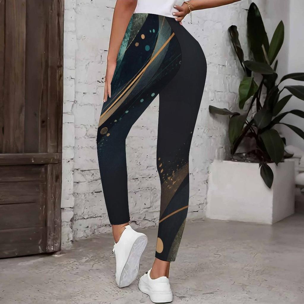 Women Plus Size High Waist Colorful Print Full Length Yoga Leggings