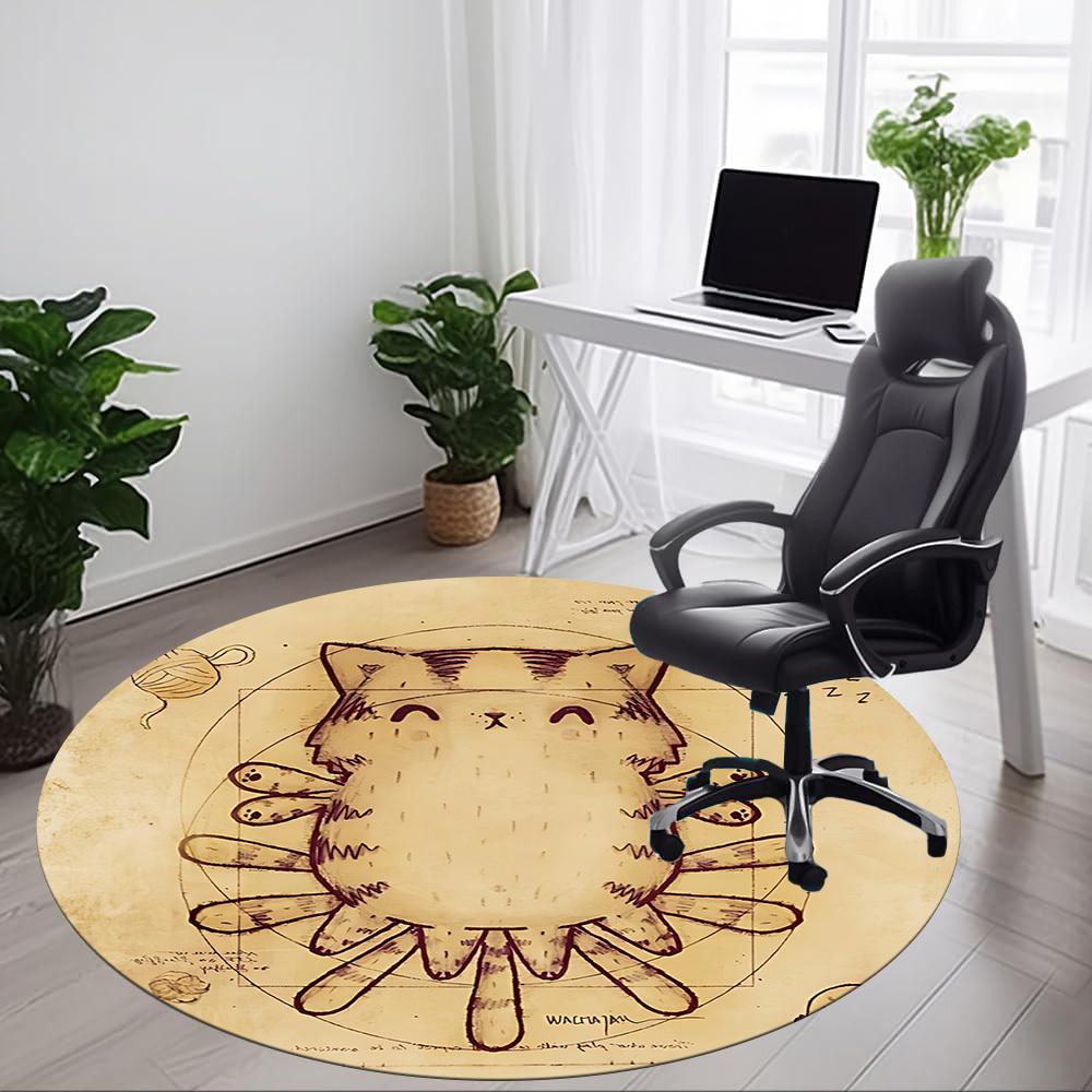 1pc Cute cat Office Round Area Rug, Under Office Chairs Bedroom Living Room Home Decor, Room Deco, Available in Various Sizes