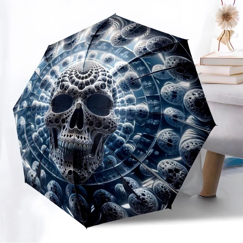 1pc Fractal Skull Automatic Folding Umbrella - Compact 8-Rib Design,Perfect Gift for Friends & Family Yy250926078