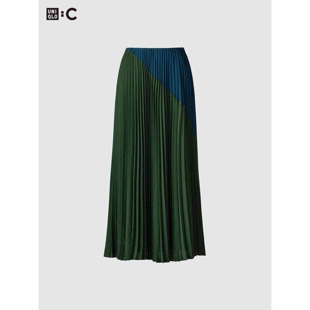 Uniqlo Pleated Long Skirt  Color Block 