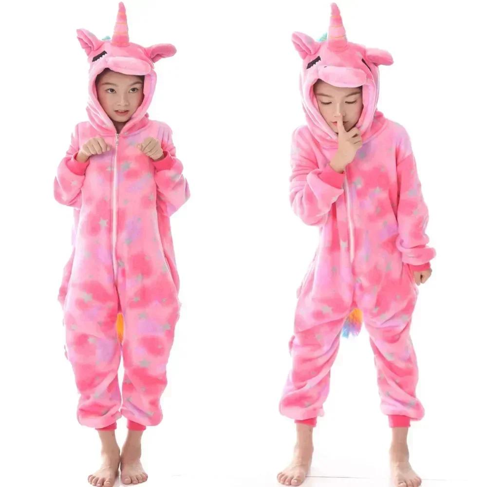 New Winter Unicorn Pajamas for Children Kigurumi Animal Pyjamas Kids Panda Onesie Boys Girls Sleepwear Dinosaur Jumpsuit