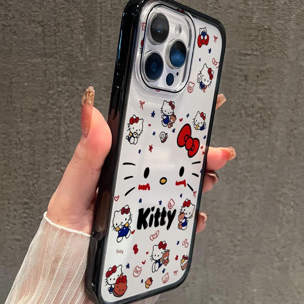 Cute Cat Transparent Phone Case for 16/17 Pro Max with Black Edge