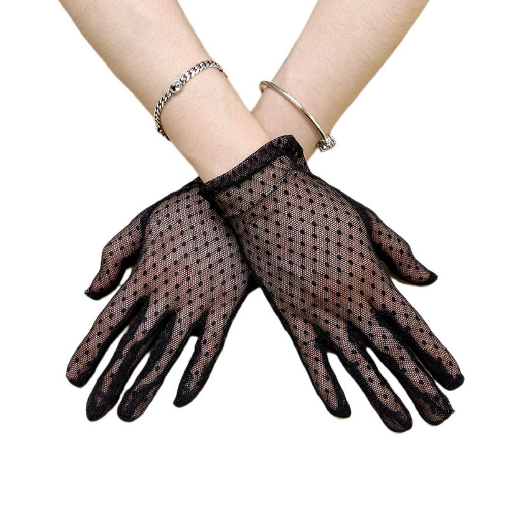 Women Black White Summer UV Protection Driving Gloves Thin Fishnet Mesh Lace Gloves чёрный