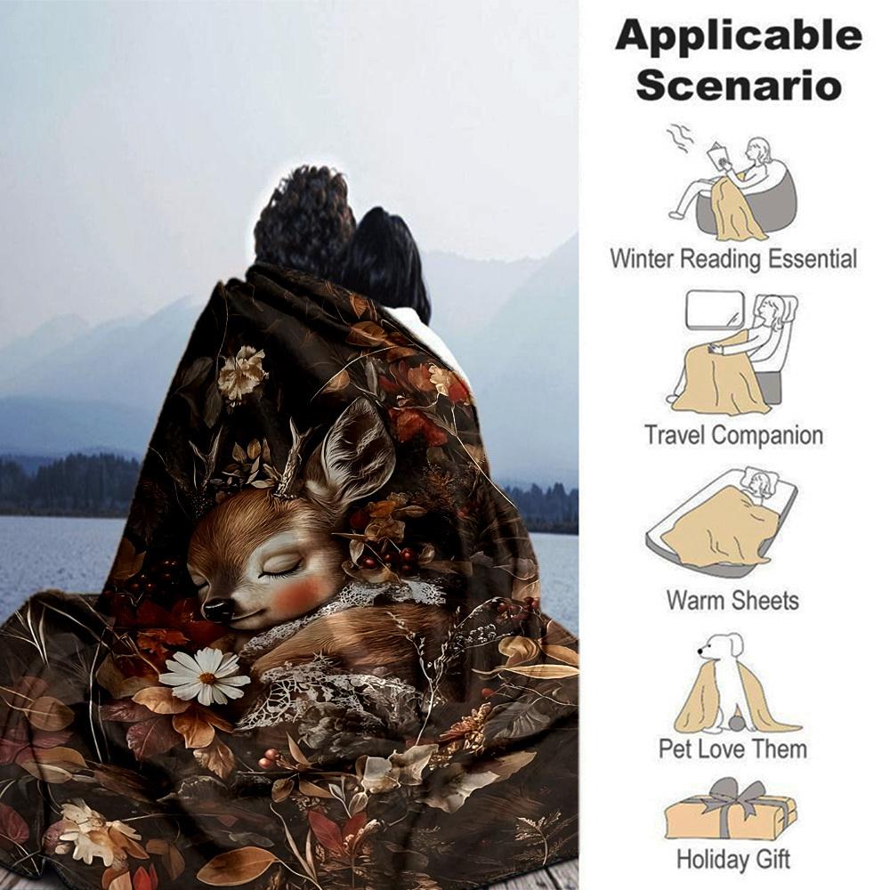 1pc Deer Name Blanket Lightweight Flannel Throw for Sofa Bed Travel Camping Livingroom Office Couch Chair
