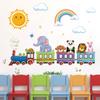 1Pc Cute Sun Rainbow Cartoon Animal Riding Train Wall Stickers for Kids Room Wall Decals Bedroom Decoration Home Decor