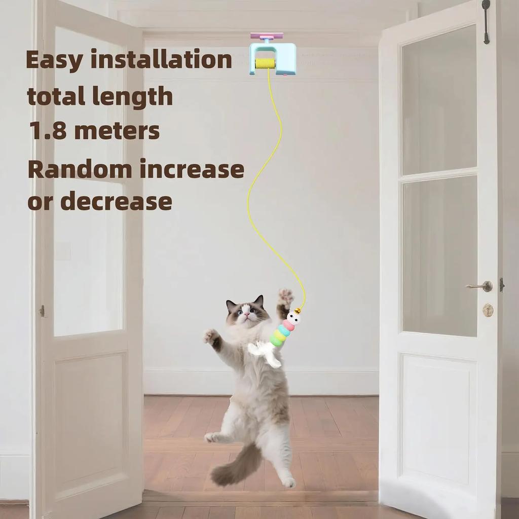 Hanging door-style cat toy self-play boredom relief toy swing hanging elastic feather bell teaser wand cat teasing toy