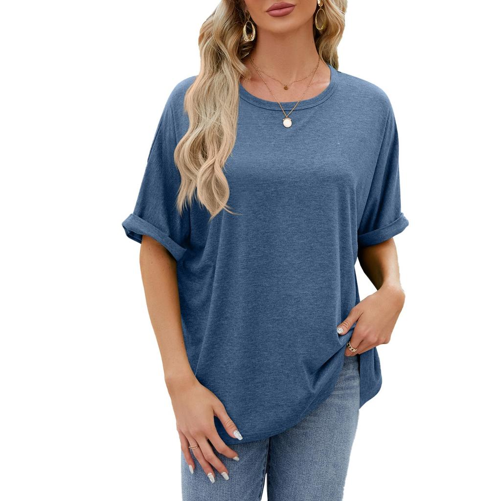 Spring Summer New Women's Solid Color Crew Neck Loose Short Sleeve T-shirt Top