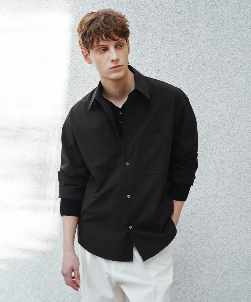 Jeilium Mael Side Slit Cotton Shirt Black