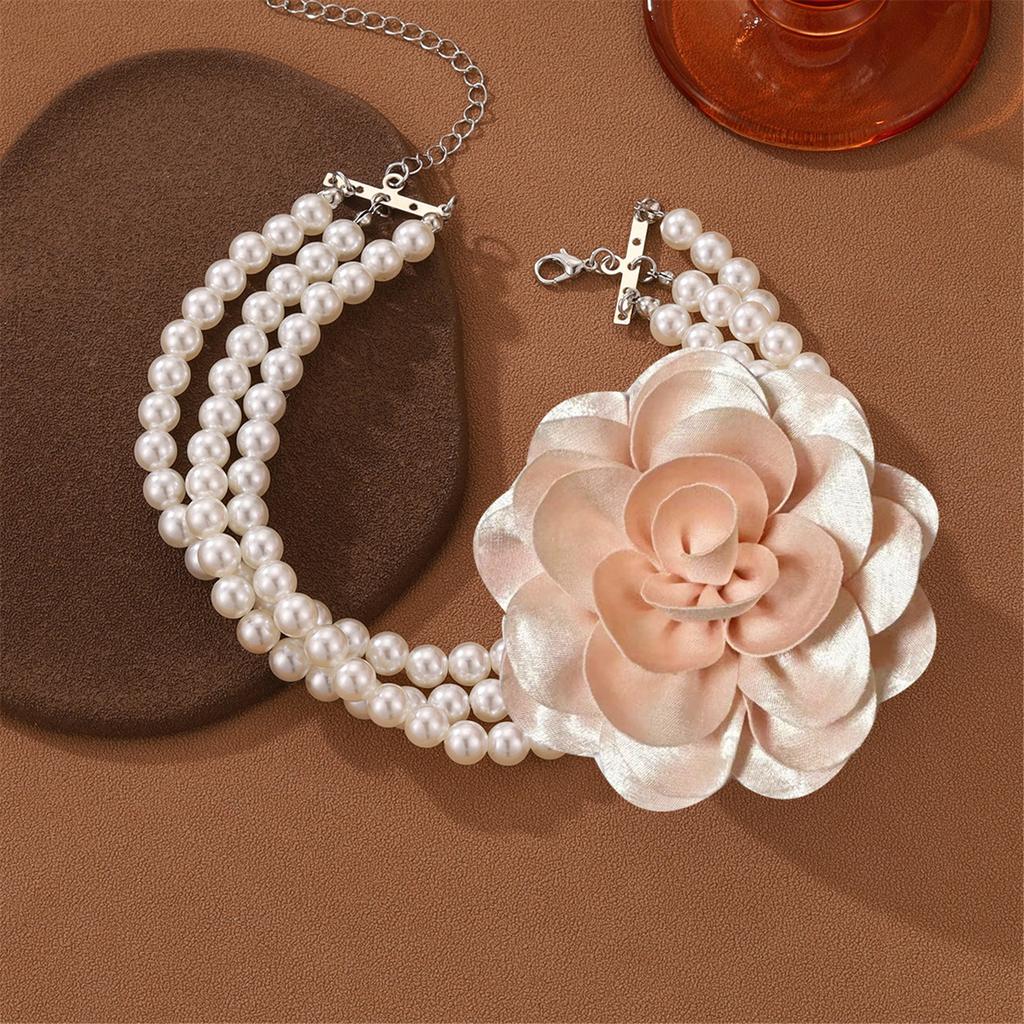 Collier de Charme Floral Élégant Chaîne Réglable pour Peau Sensible Perles Simulées Collier Ras du Cou Bijoux pour Femmes Dame