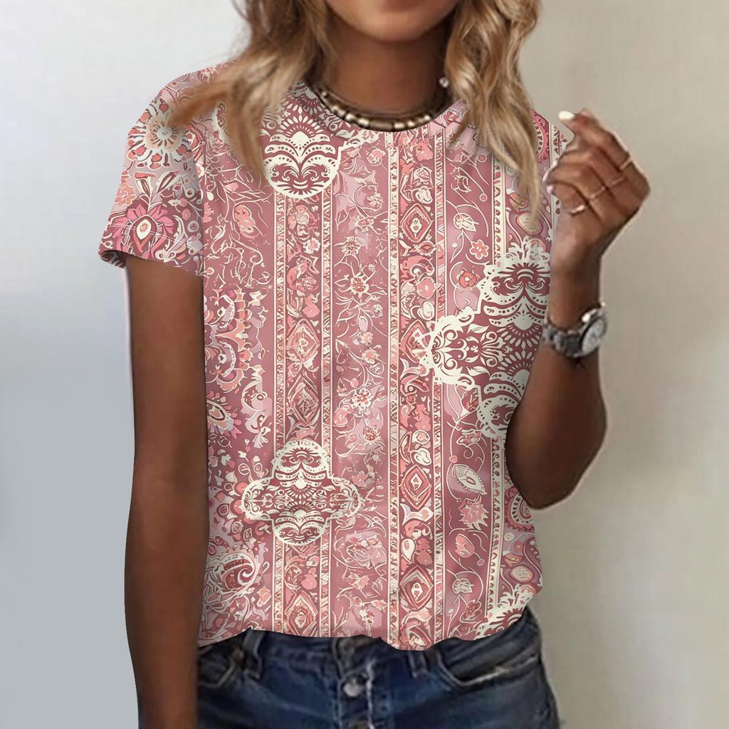Top da Donna Casual a Manica Corta con Vestibilità Larga, Stampa Floreale, Leggero e Comodo, Adatto per l'Uso Quotidiano e le Attività all'Aperto