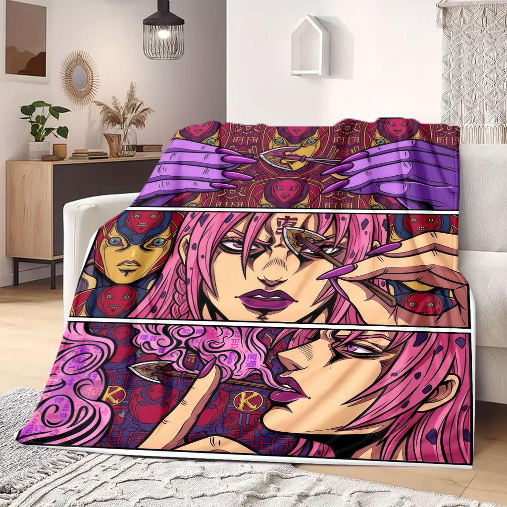 JoJo's Bizarre Adventure Cartoon Flannel Blanket, Printed Design for Bed and Sofa, Soft Home Decor, Picnic Travel Blanket_LIAN