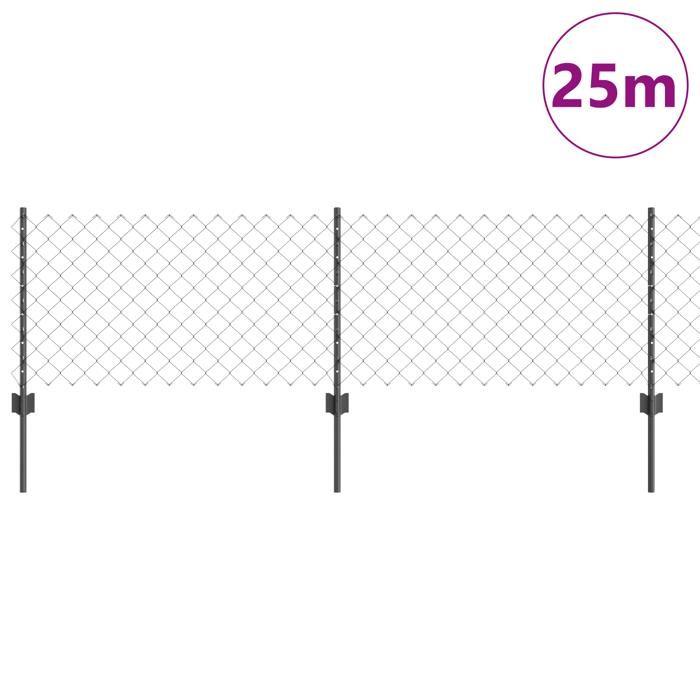 VidaXL Clôture en maillons avec 22 poteaux en U Gris 0.6x25 m Acier 3336278