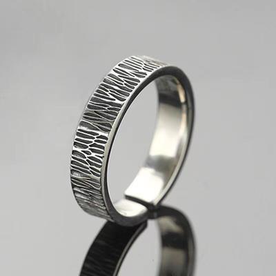 Net Red Ring Opening Mens Retro Wood Crack Fashion Hip Hop Trendy Men Rings Adjustable