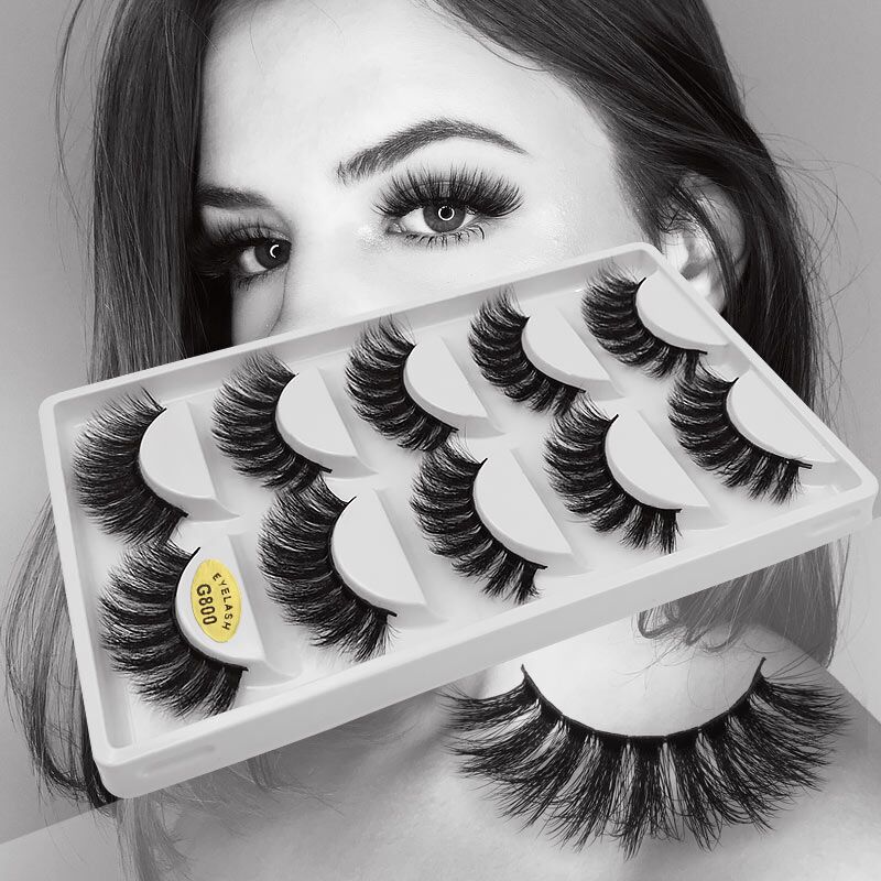 5 Pairs Multipack 3D Mink Lashes False Eyelashes Handmade Wispy Fluffy Long Lashes Natural Eye Makeup Tools Eye Lashes G806