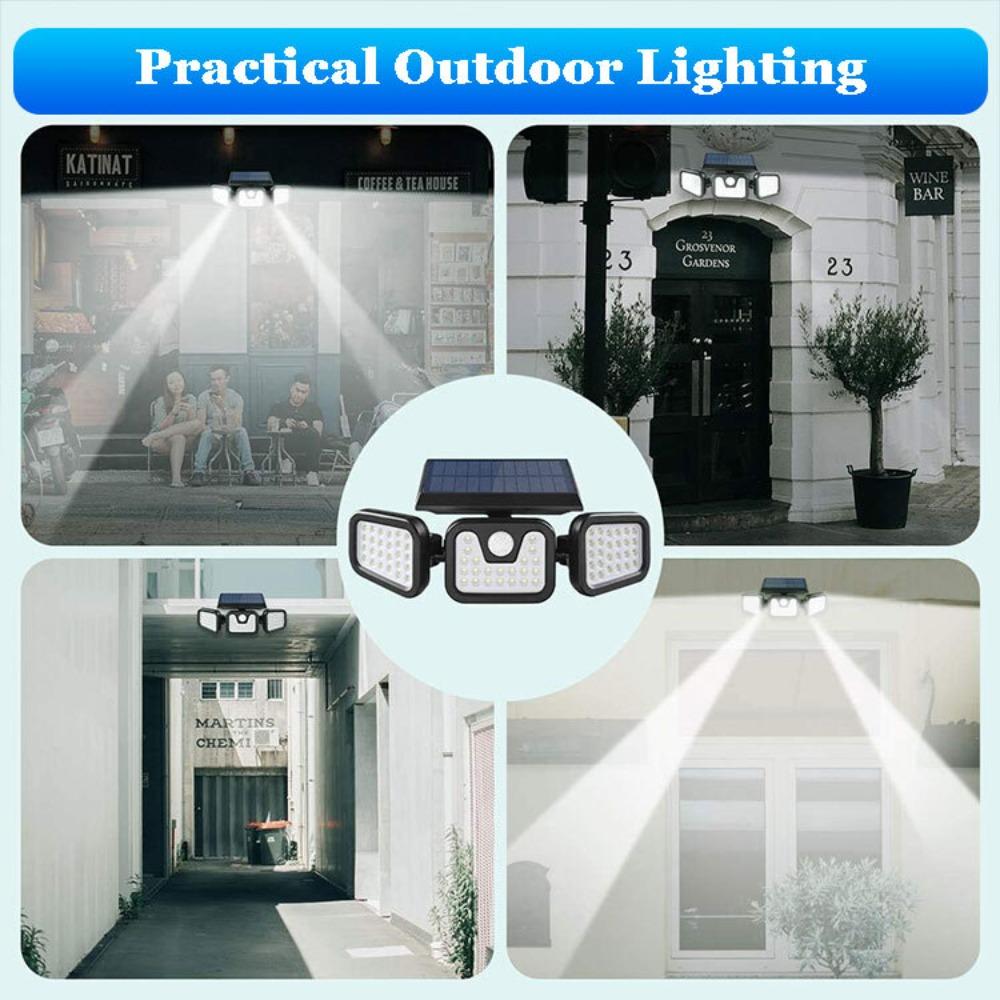 74 LED Outdoor Solar Light Triple-Head Rotatable Wall Mount Lamp PIR Motion Sensor Security Light for Home Garden Yard Road