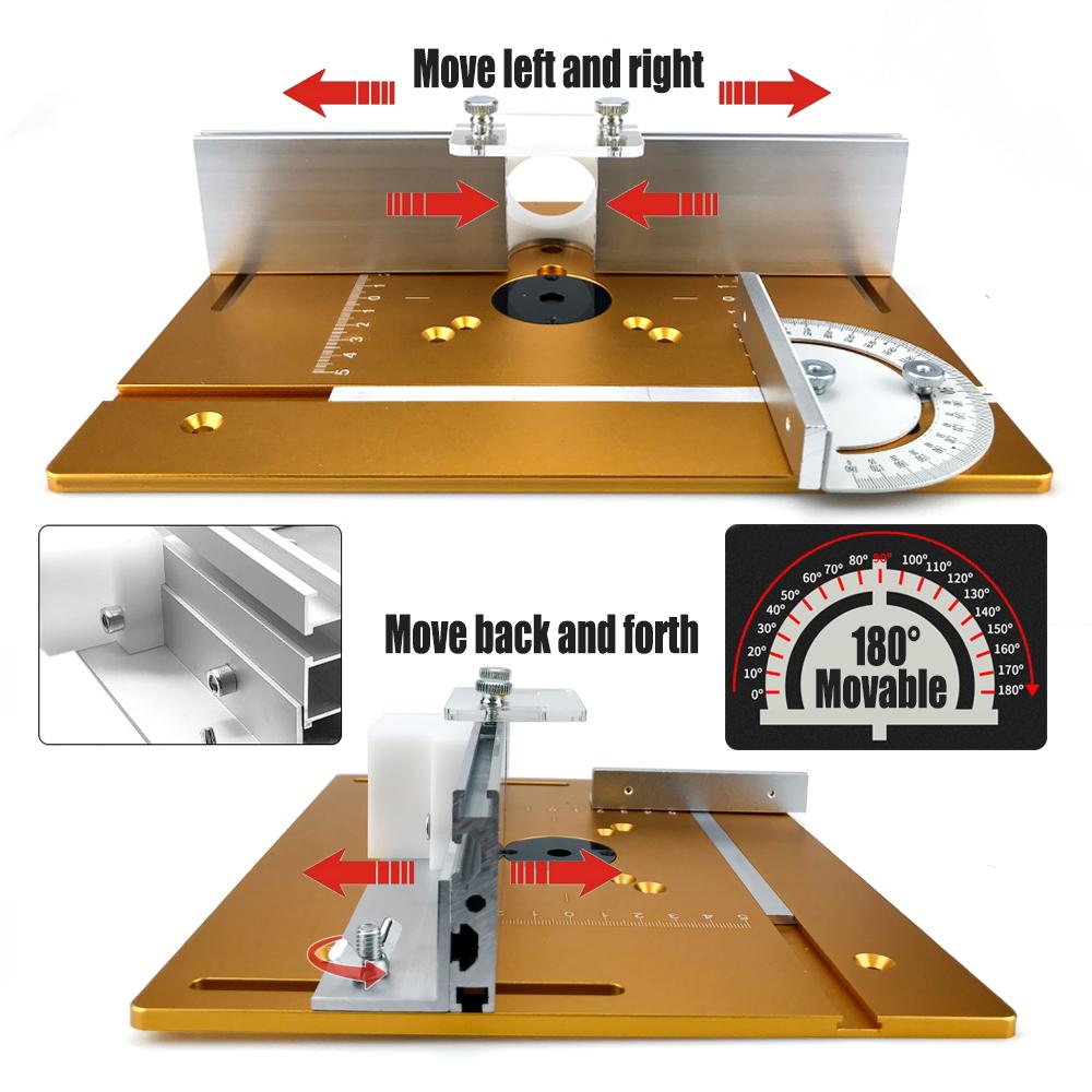 Aluminium Router Table Insert Plate Woodworking Trimmer Electric Wood Milling Flip Plate With Miter Gauge for DIY Working Benche