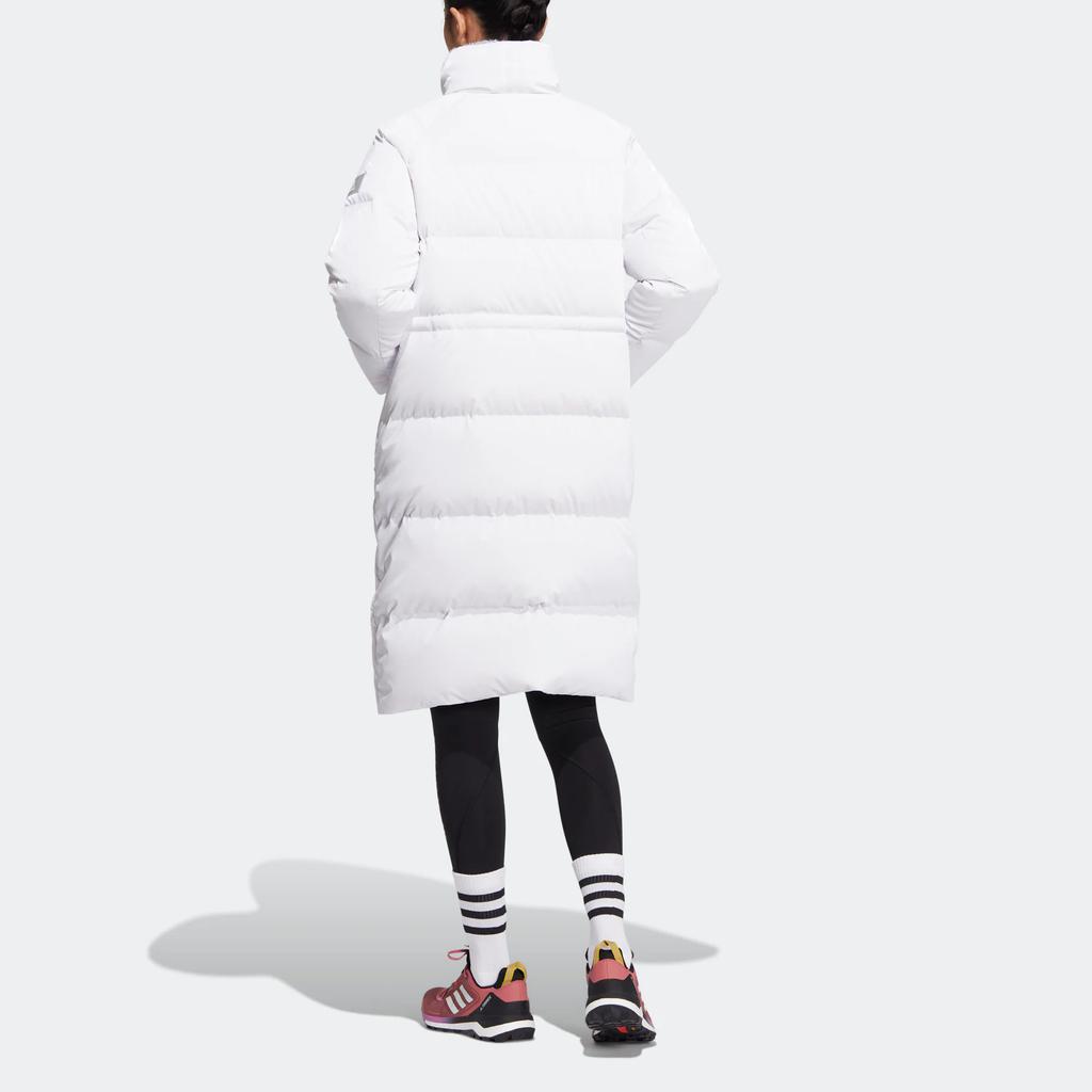 Adidas W Goose Down Solid Color Logo Zipper Stand Collar 800 Fill Mid-Length Goose Down Jacket Women Jacket White HN2118